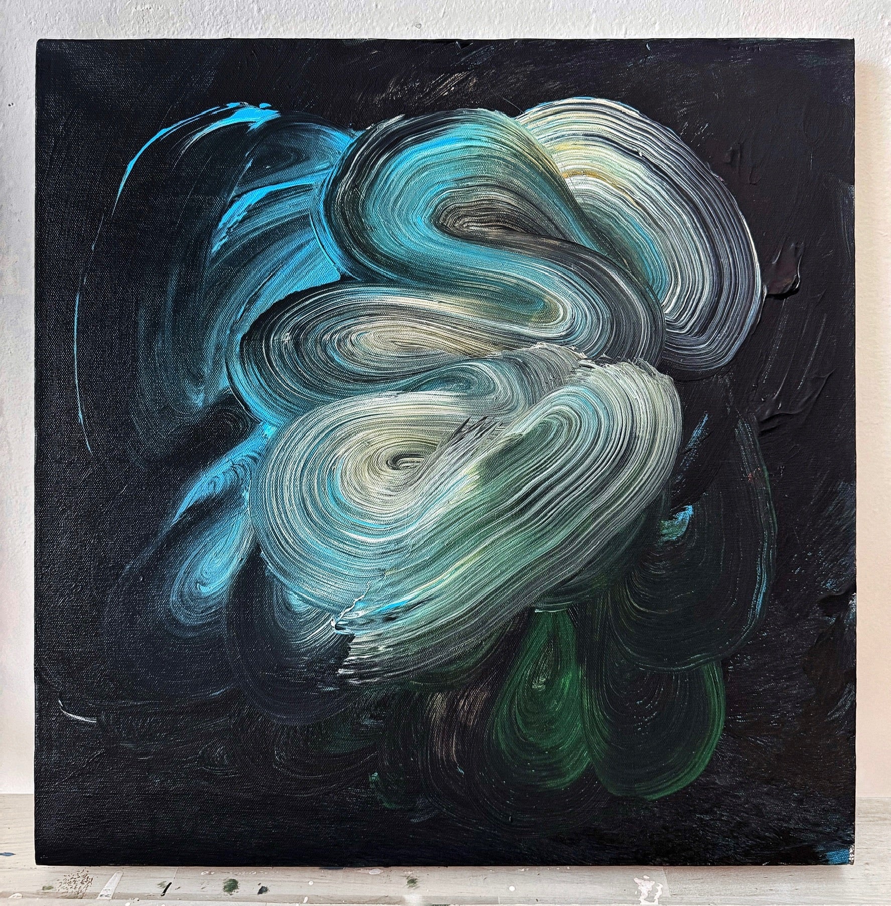 White Horse, original acrylic painting by Ella Jangl of a rearing horse in swirling patterns, currently reserved