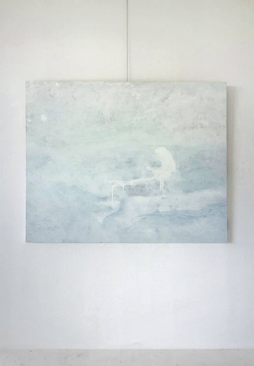 Beluga, original acrylic painting by Ella Jangl of a beluga whale in Arctic waters