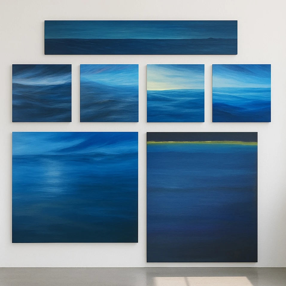 Series of Seven paintings by Ella Jangl in the studio